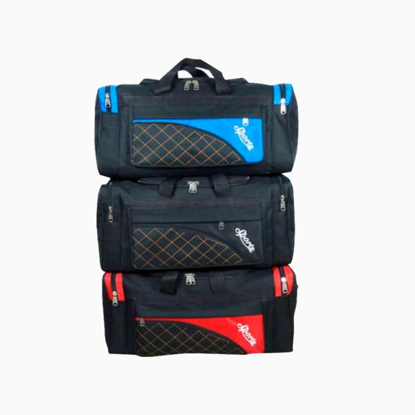 Maletas negro, azul y rojo.